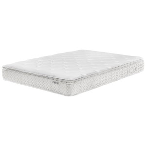 Matelas à ressorts ensachés blanc 180x200 cm avec surface matelassée et motif zigzag sur le bord.