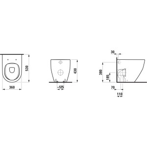 Disegno tecnico Laufen WC a terra Pro, scarico variabile, senza accessori.