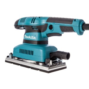 Ponceuse vibrante Makita BO3710, 190 W, bleu et noir, avec aspiration de poussière et semelle en aluminium renforcée.