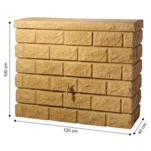 Garantia Serbatoio a muro Rocky 400 l Arenaria, barile per acqua piovana effetto pietra con rubinetto e dimensioni.