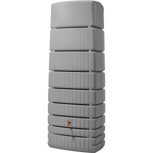 Serbatoio da parete 4rain Slim, 650 litri, grigio pietra. Serbatoio acqua piovana sottile con rubinetto per irrigazione giardino.