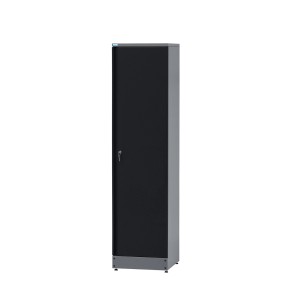 Armadio alto Küpper, un'anta, con 4 ripiani, 180x45,5x45 cm, nero-grigio chiaro. Armadio portautensili con anta chiudibile.