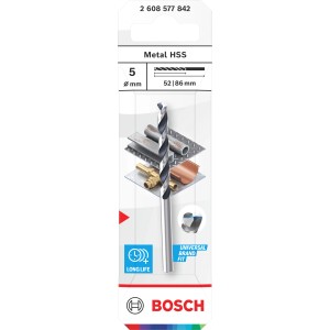 Punta elicoidale Bosch HSS Metal, diametro 5mm, per foratura precisa nel metallo.