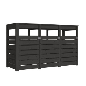 Cache-poubelle Karibu en bois anthracite pour 3 poubelles avec jardinière surélevée intégrée.