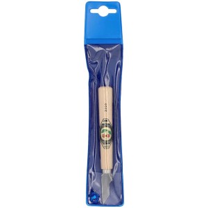 Kirschen Kerbschnitz-Messer n. 3356 in custodia di plastica blu. Coltello con manico in legno e lama dritta.