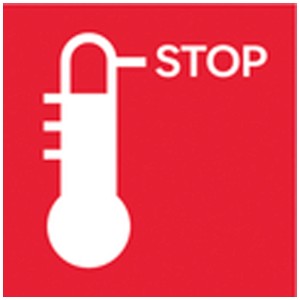 Simbolo termometro rosso "STOP": protezione surriscaldamento per avvitatore a impulsi Metabo.