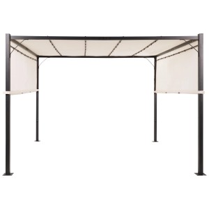 Pergola beige Beliani Parga con illuminazione LED, acciaio, 310x310 cm. Tettoia per terrazza.