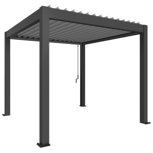 Pergola Biohort, grigio scuro metallizzato, 3x3,5 m. Copertura per patio con lamelle regolabili e scarico acqua piovana.