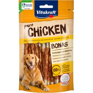 Vitakraft Pure Bonas bastoncini masticabili con pollo, 80g, per cani. Snack gustoso in sacchetto richiudibile.