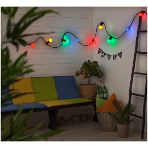 Guirlande lumineuse LED de fête colorée avec 8 lumières, longueur totale 7,8 m, pour une utilisation en extérieur.