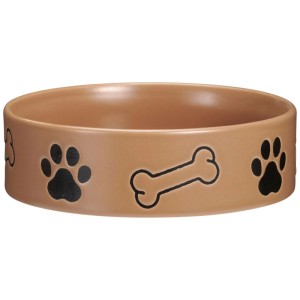 Gamelle pour chien en grès multicolore avec motif patte et os, Ø 15 cm.