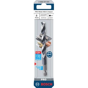 Punta elicoidale Bosch Pro Metal HSS-G Impact, 5 mm, per foratura metalli.