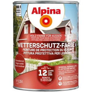 Dose Alpina Wetterschutzfarbe deckend, Schwedenrot, 2,5 l. Holzfarbe für Aussen.