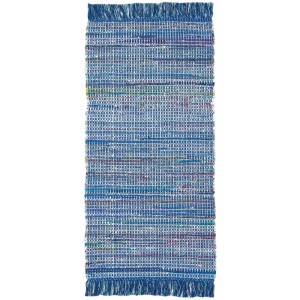 Tappeto blu Andiamo Frida, 60x110 cm, tappeto in cotone tessuto a mano con frange.