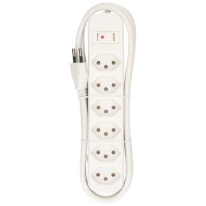 Weisse Max Hauri Steckdosenleiste Basic Line mit 6 Typ 13 Steckdosen und 1,5 m Kabel.