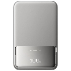 Batterie externe Ecoflow Rapid argentée, 10 000 mAh avec indicateur de charge LED.