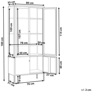 Vitrine Beliani Oxted, acier noir, 180x80x35cm, avec portes en verre et étagères.