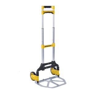 Carrello pieghevole Stanley, portata 60 kg, con dettagli gialli e ruote in gomma.
