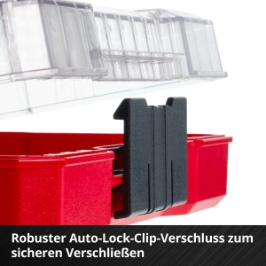 Gros plan du clip de fermeture Auto-Lock du jeu de clés à douille Einhell XS CASE.