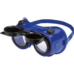 Lunettes de soudure bleues LUX Comfort avec filtres relevables pour une protection oculaire optimale.