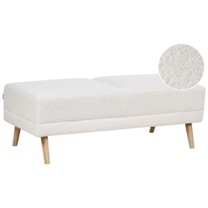 Pouf Beliani Florli, tissu blanc crème et pieds en bois clair. Design scandinave.
