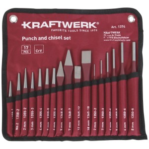 Set scalpelli e cacciaspine Kraftwerk, 17 pezzi in custodia arrotolabile rossa.