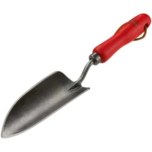 Felco 401 trapiantino: Trapiantino da giardino in acciaio con manico in legno rosso e cinturino in pelle.