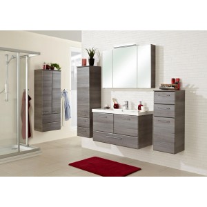 Vasque Pelipal Filo en marbre minéral blanc avec meuble sous-vasque et armoire de toilette.