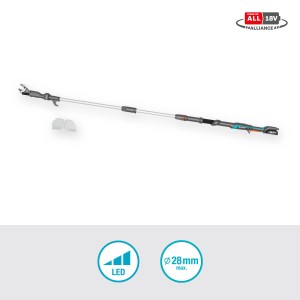 Gardena HighCut 250/18V tagliasiepi telescopico a batteria con batteria e caricabatterie. Potatore ad asta per la potatura degli alberi.