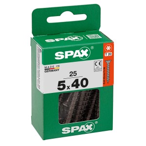 Confezione di viti universali Spax 5x40 mm, zincate, nere, 25 pezzi. Viti universali per legno.