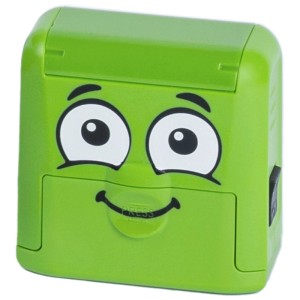 Grüner Textilstempel DIY Marky mit Gesicht für Bastelfarben.