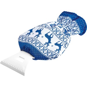Gant grattoir à glace Norway avec motif norvégien bleu et blanc et bord grattoir blanc.