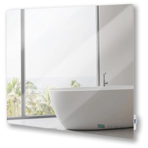 Sonnenkönig Infrarotheizwand Elegance Mirror 300 dans une salle de bain avec baignoire et fenêtre.