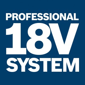 Logo del sistema Bosch Professional 18V su sfondo blu.
