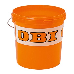 Secchio OBI arancione, 10 litri, in plastica con manico in acciaio per pulizia.