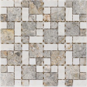 Mosaïque en marbre Golden Vein Milky White, 30,5x30,5 cm, pour murs et sols.