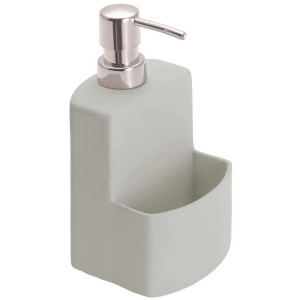 Distributeur de savon gris Wenko Festival avec porte-éponge et pompe chromée.