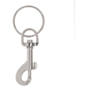 Porte-clés Glorex avec mousqueton, métal argenté, Ø 30 mm.