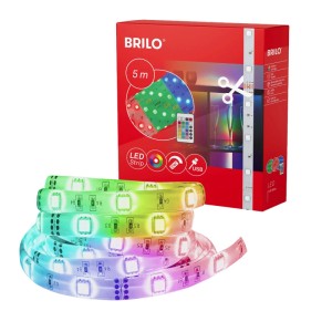 Striscia LED RGB Brilo 5m con USB, dimmerabile e cambio colore con telecomando.
