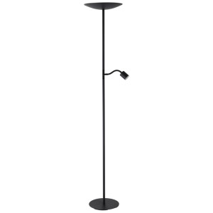 Lampada da terra a LED nera Eglo con luce da lettura, dimmer touch, luce bianca calda.