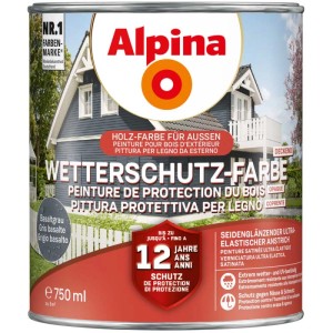 Alpina Wetterschutzfarbe deckend Basaltgrau, 750ml Dose für Holz im Außenbereich.