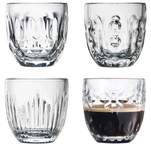 Set di bicchieri da espresso La Rochere, 4 bicchieri trasparenti con motivi diversi, 10 cl.