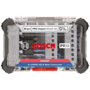 Set di punte per cacciavite e trapano Bosch Professional PRO Impact Mixed da 40 pezzi in valigetta.