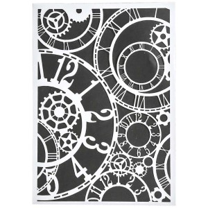 Stencil A5 vintage con quadrante per stencil con motivi di orologi e ingranaggi.