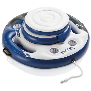 Intex Mega Chill refroidisseur de boisson bleu, bar de piscine gonflable avec porte-gobelets et poignées.