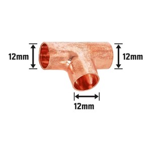 Raccordo a T in rame per saldatura, Ø 12 mm, per collegamento permanente di tubi in rame.
