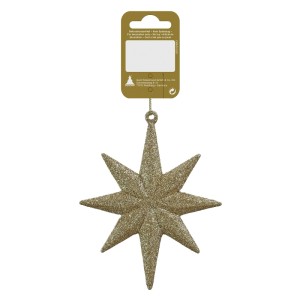 Étoile pailletée champagne en plastique à suspendre, 10x13 cm. Décoration de Noël.