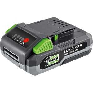 LUX Ersatzakku Lithium-Ionen 20 V / 2 Ah für Elektrowerkzeuge mit Ladestandsanzeige.