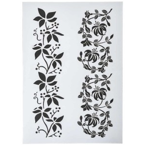 Stencil A4 con tralci di fiori per stencil con motivi floreali.