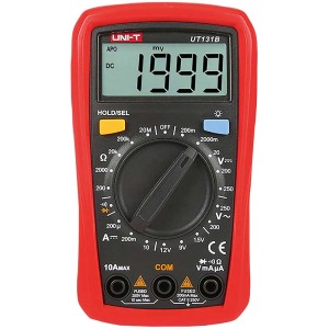 Multimètre Uni-T rouge pour mesurer courant, tension et résistance jusqu'à 250V.